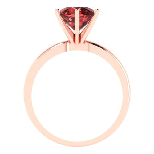 Clara Pucci 2.0 ct Round Cut Solitaire Natural VVS1 Red Garnet Engagement Wedding Bridal Promise Anniversary Ring 18K rose Gold Size 7.75