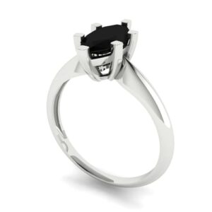 1.0 ct Marquise Cut Solitaire Natural Black Onyx Engagement Wedding Bridal Promise Anniversary Ring 18K White Gold Size 8.75