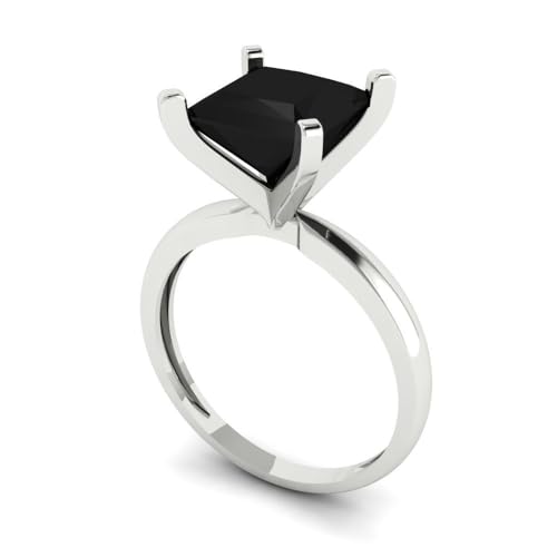 3.0 ct Princess Cut Solitaire Natural Black Onyx Engagement Wedding Bridal Promise Anniversary Ring 18K White Gold Size 6.25