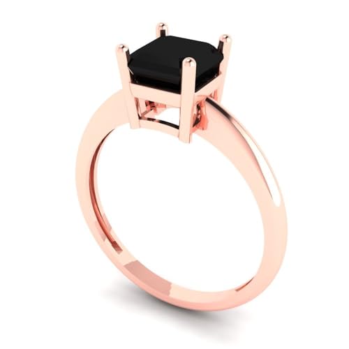 1.0 ct Asscher Cut Solitaire Natural Black Onyx Engagement Wedding Bridal Promise Anniversary Ring 18K Rose Gold Size 3.5