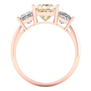 Clara Pucci 3.0 ct Princess Cut 3 Stone Solitaire Natural Brown Morganite Engagement Promise Anniversary Bridal Ring 18K Rose Gold 4.25