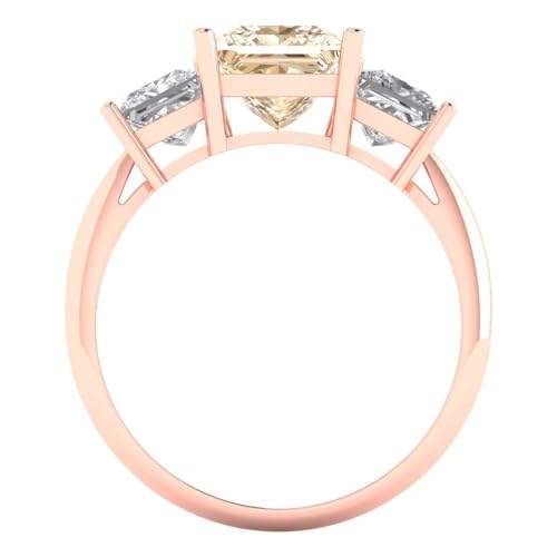 Clara Pucci 3.0 ct Princess Cut 3 Stone Solitaire Natural Brown Morganite Engagement Promise Anniversary Bridal Ring 18K Rose Gold 4.25