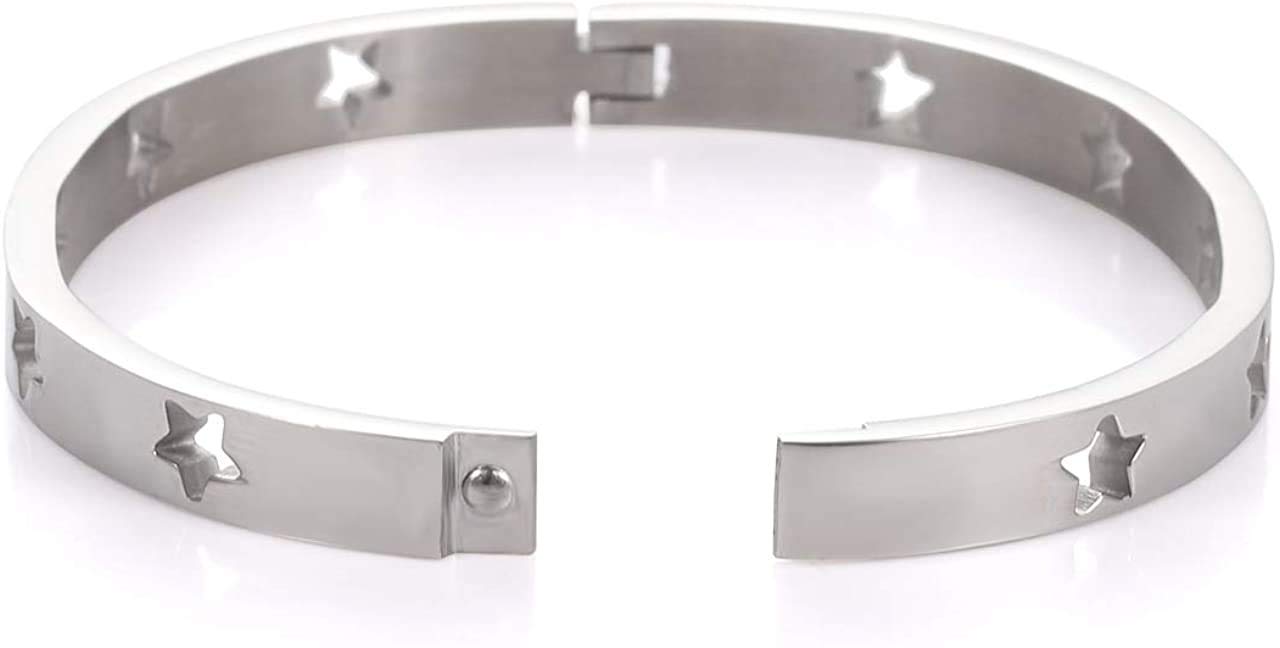 2 Pcs Stainless Steel Star Buckle Bracelet Bangle Polished Bracelet Open Clasp Classical with Stainless Steel for Men's Women Couples