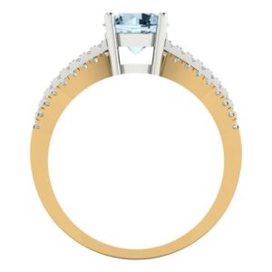 Clara Pucci 1.35 ct Round Cut Solitaire W/Accent Blue Simulated Diamond Bridal Wedding Statement Ring 18K yellow & White Gold Size 5