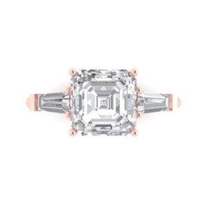 Clara Pucci 3.50ct Asscher cut 3 stone Solitaire White Lab Created Sapphire Engagement Promise Anniversary Bridal Ring 18K Rose Gold 10.5