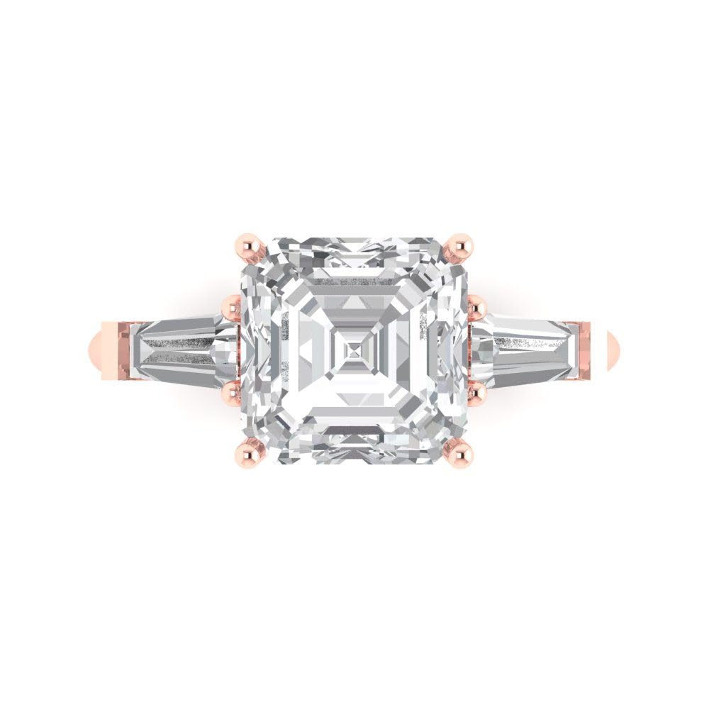 Clara Pucci 3.50ct Asscher cut 3 stone Solitaire White Lab Created Sapphire Engagement Promise Anniversary Bridal Ring 18K Rose Gold 10.5