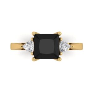 2.40ct Princess cut 3 stone Solitaire Natural Black Onyx Engagement Promise Anniversary Bridal Ring 18K Yellow Gold 10.25