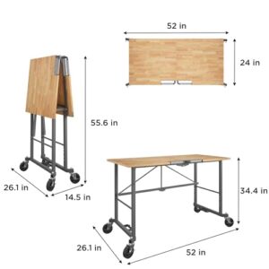 CoscoProducts 66760DKG1E Smartfold Portable Folding, Hardwood Top (400 Pound Weight Capacity, Dark Gray) Workbench Desk, Work, Heath Pine