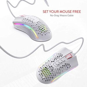 Redragon M808 Storm Lightweight RGB Gaming Mouse, 85g Ultralight Shell - 12,400 DPI Optical Sensor - 7 Programmable Buttons - Precise Registration - Super-Lite Cable - White