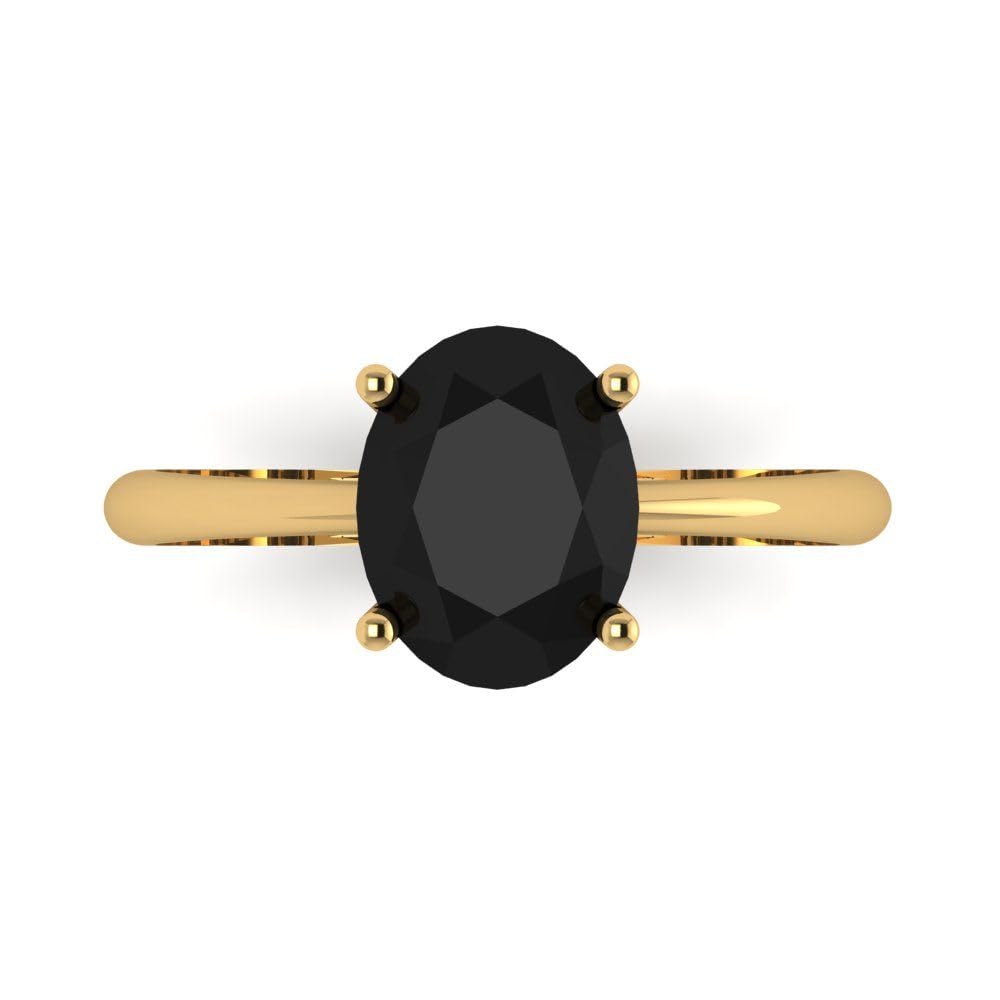 2.0 ct Oval Cut Solitaire Natural Black Onyx Engagement Wedding Bridal Promise Anniversary Ring 18K Yellow Gold Size 3.5