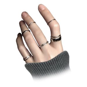 chmier gothic knuckle ring set 7 pcs half open finger ring silver punk stackable rings for women or men