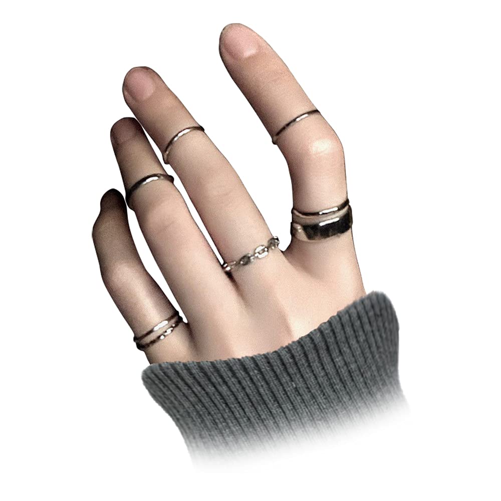 Chmier Gothic Knuckle Ring Set 7 Pcs Half Open Finger Ring Silver Punk Stackable Rings for Women or Men