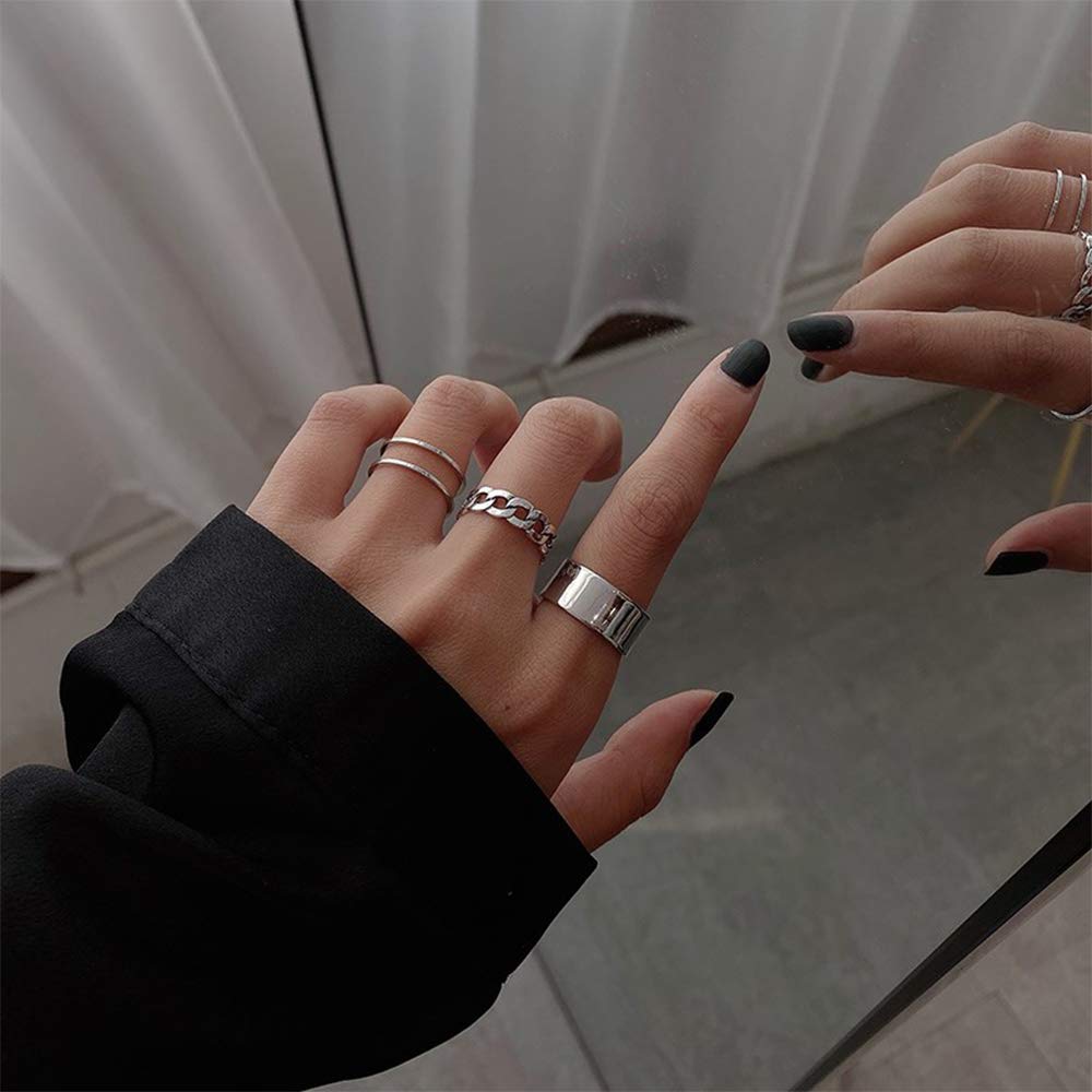 Chmier Gothic Knuckle Ring Set 3 Pcs Half Open Finger Ring Silver Punk Stackable Rings for Women or Men