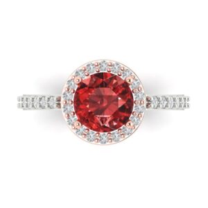 Clara Pucci 2.40 ct Round Cut Solitaire Halo Natural Red Garnet Engagement Promise Anniversary Bridal Ring 18K White & Rose Gold 8.5