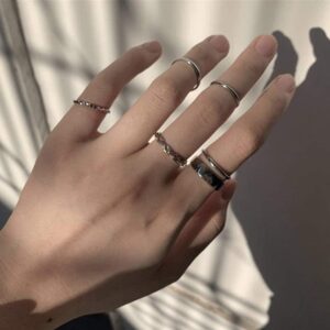 Chmier Gothic Knuckle Ring Set 7 Pcs Half Open Finger Ring Silver Punk Stackable Rings for Women or Men