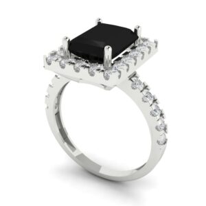 Clara Pucci 3.90 ct Cut Solitaire Halo Natural Black Onyx Engagement Promise Anniversary Bridal Ring 18K White Gold 7.75