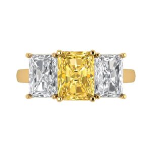 Clara Pucci 4.0 ct Emerald Cut 3 Stone Solitaire Natural Yellow Citrine Engagement Promise Anniversary Bridal Ring 18K yellow Gold 4.75