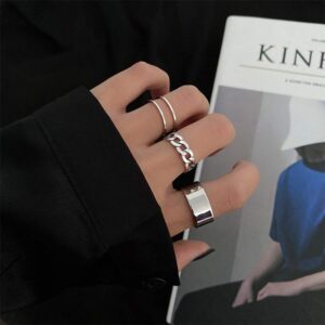 chmier gothic knuckle ring set 3 pcs half open finger ring silver punk stackable rings for women or men