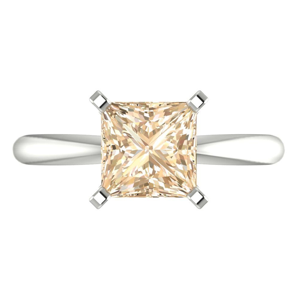 Clara Pucci 2.0 ct Princess Cut Solitaire Natural Brown Morganite Engagement Bridal Promise Anniversary Ring 18K White Gold Size 6.75