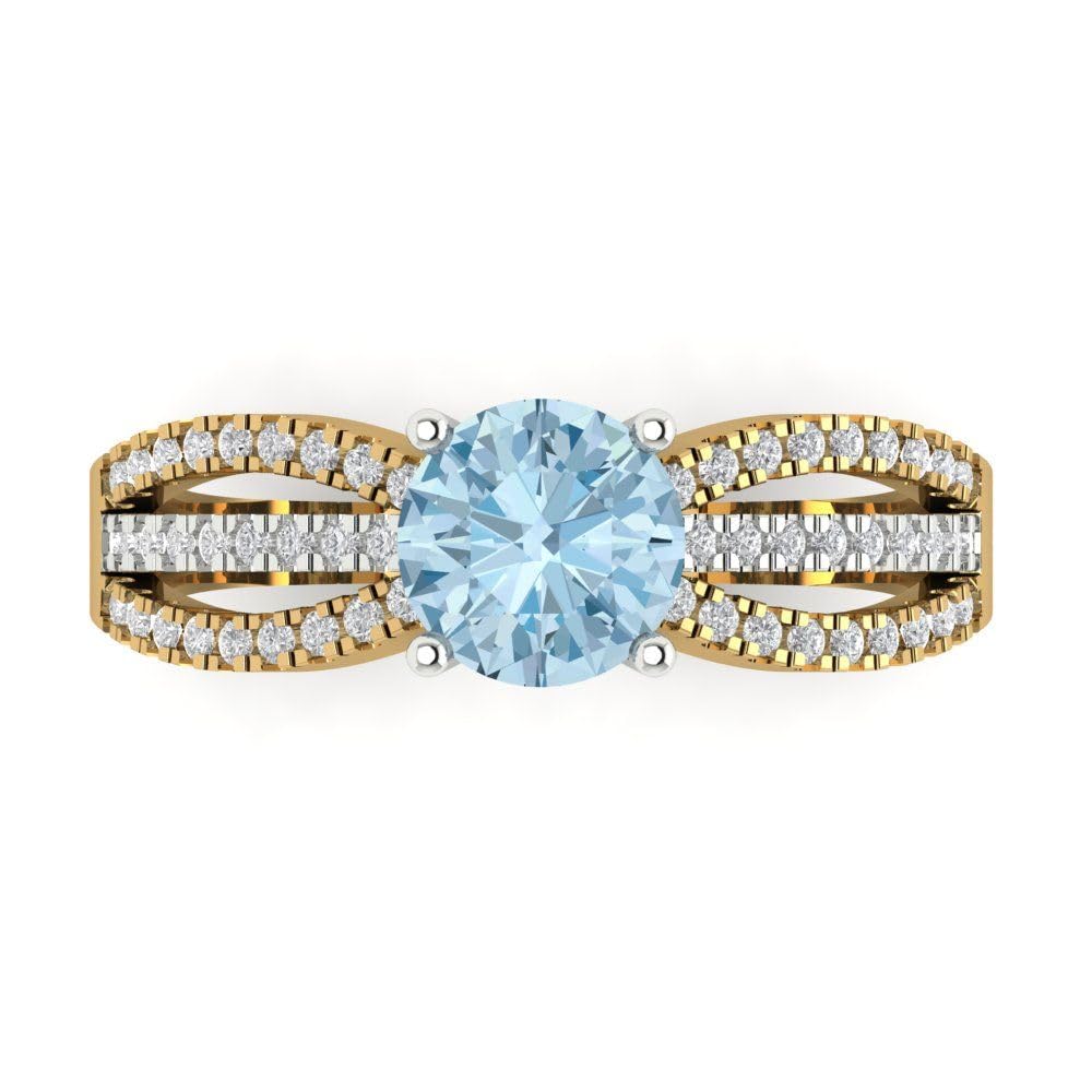 Clara Pucci 1.35 ct Round Cut Solitaire W/Accent Blue Simulated Diamond Bridal Wedding Statement Ring 18K yellow & White Gold Size 5