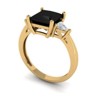 2.40ct Princess cut 3 stone Solitaire Natural Black Onyx Engagement Promise Anniversary Bridal Ring 18K Yellow Gold 10.25