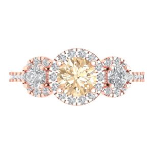 clara pucci 1.75ct round cut halo solitaire 3 stone natural brown morganite engagement promise anniversary bridal ring 18k rose gold 6.75