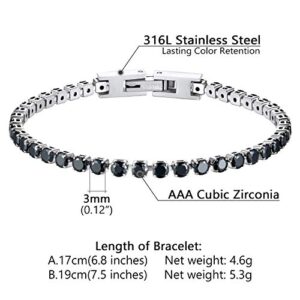 PROSTEEL Black Tennis Bracelets for Women 3mm Thin Stone 6.5 Inch Cubic Zirconia Crystal Bracelet