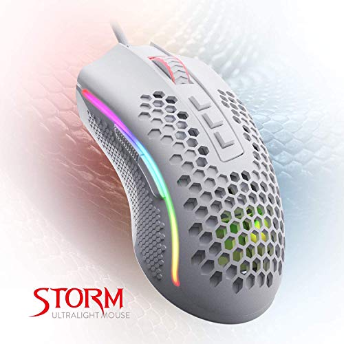 Redragon M808 Storm Lightweight RGB Gaming Mouse, 85g Ultralight Shell - 12,400 DPI Optical Sensor - 7 Programmable Buttons - Precise Registration - Super-Lite Cable - White