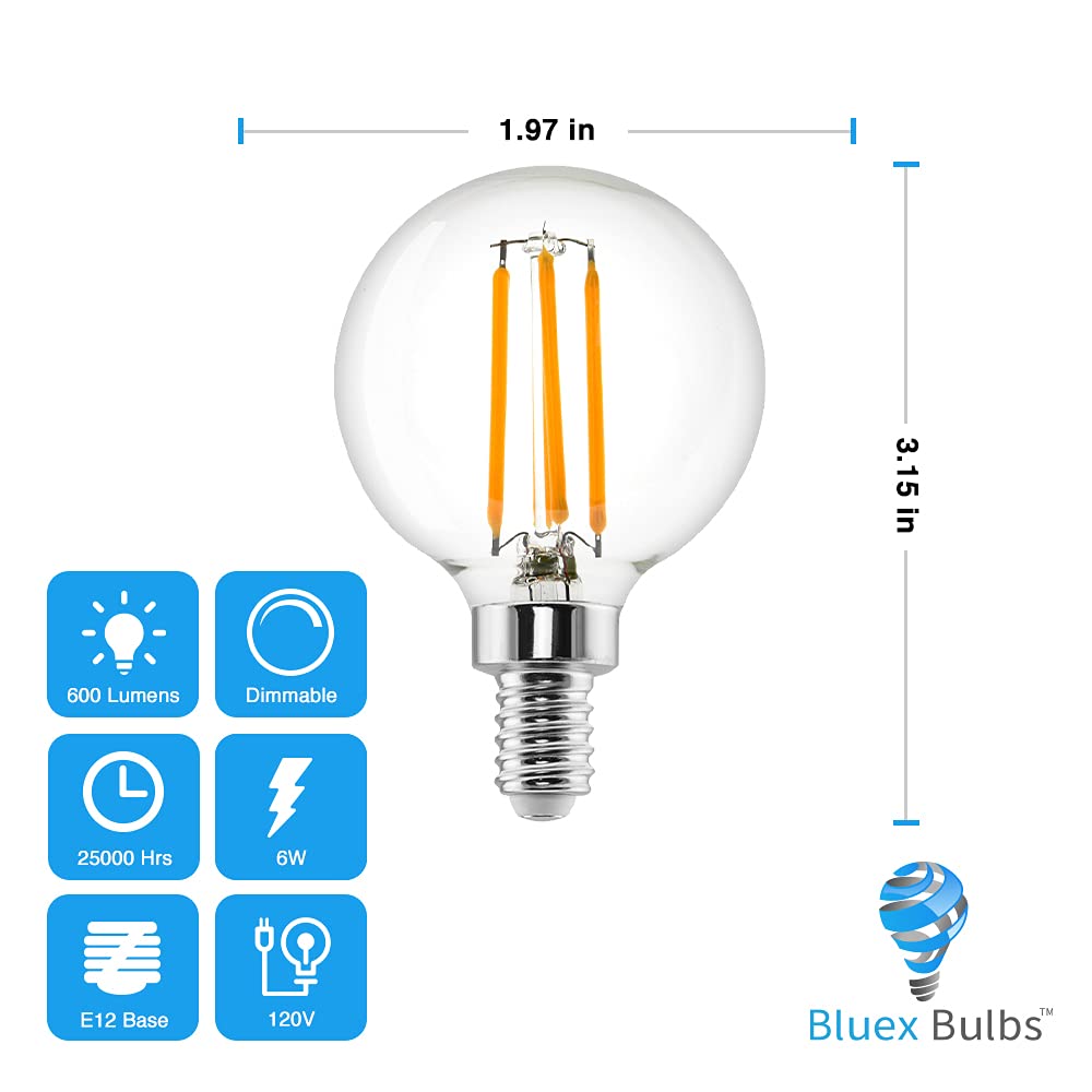 6 Pack G16.5 Light Bulb LED 4W - 2700K Warm White Dimmable 40W Equivalent E12 Candelabra Bulb 120V - Short Light Bulbs Bedroom, Kitchen, Pendant, Chandeliers, Vanity Bulbs, LED G50 Globe Light Bulbs