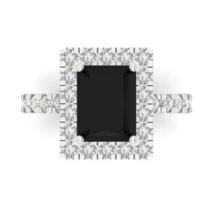 Clara Pucci 3.90 ct Cut Solitaire Halo Natural Black Onyx Engagement Promise Anniversary Bridal Ring 18K White Gold 7.75