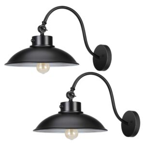 dewenwils dusk to dawn outdoor wall lights, 2 pack farmhouse gooseneck barn light fixtures, matte black exterior wall mount sconces waterproof outside porch lights lamp for garage, patio, entryway