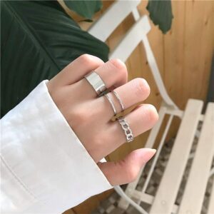 Chmier Gothic Knuckle Ring Set 3 Pcs Half Open Finger Ring Silver Punk Stackable Rings for Women or Men