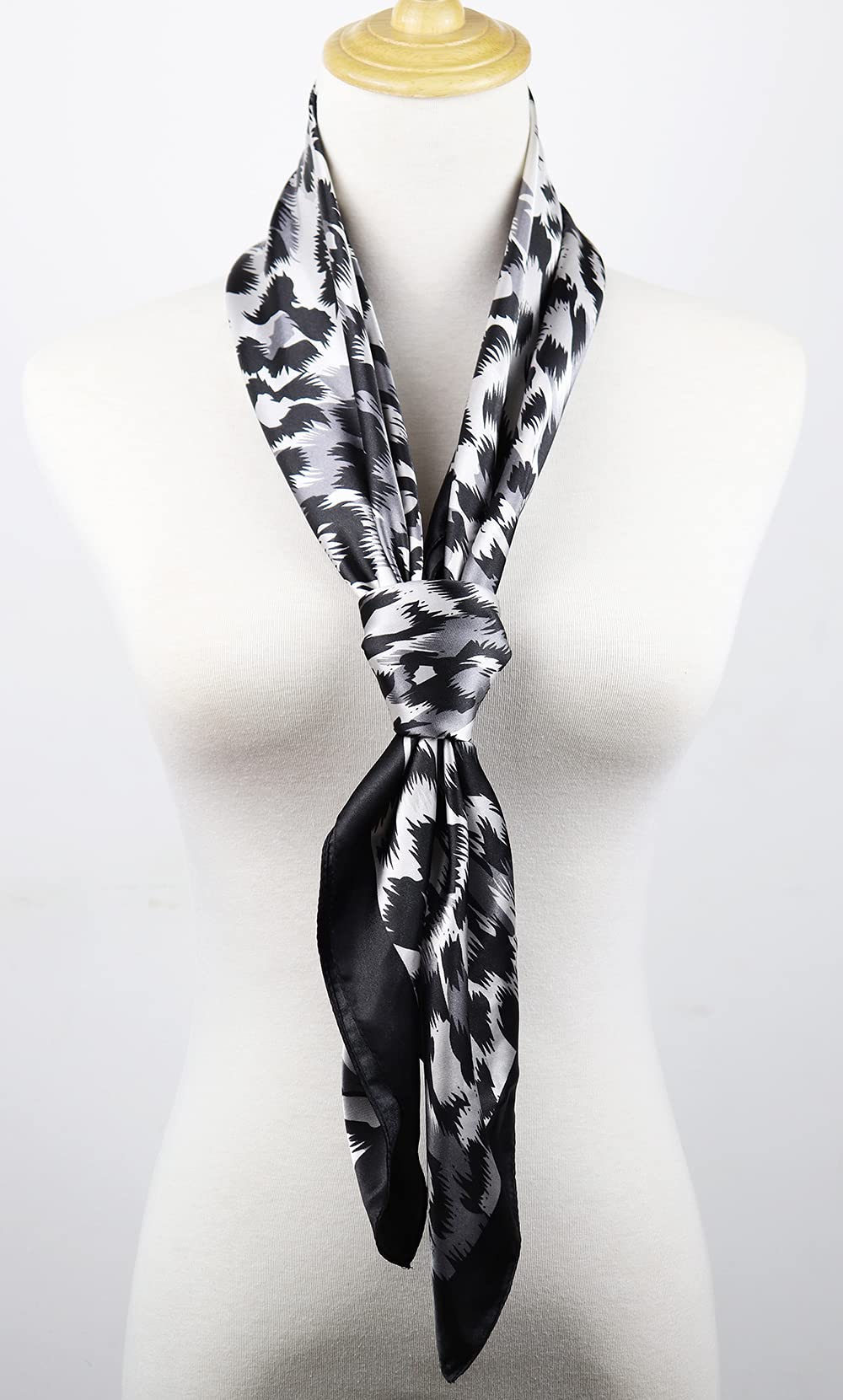 vabovin 35" Large Square Satin Headscarf Silk Likef Scarf Fashion Neckerchief Women's Hair Sleeping Wraps (Silver Black Leopard)