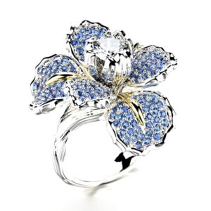 HSQYJ Fashion Crystal Flower Ring Elegant Rhinestone Cocktail Statement Rings Uniquely Stylish Fashion Creative Engagement Jewelry for Women Silver Plated