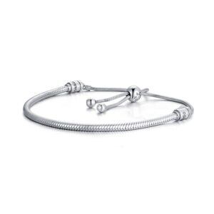 lonago jewelry moments slider snake chain charm bracelet 925 sterling silver sliding clasp adjustable link fit snake charm bead birthday gift for women mom