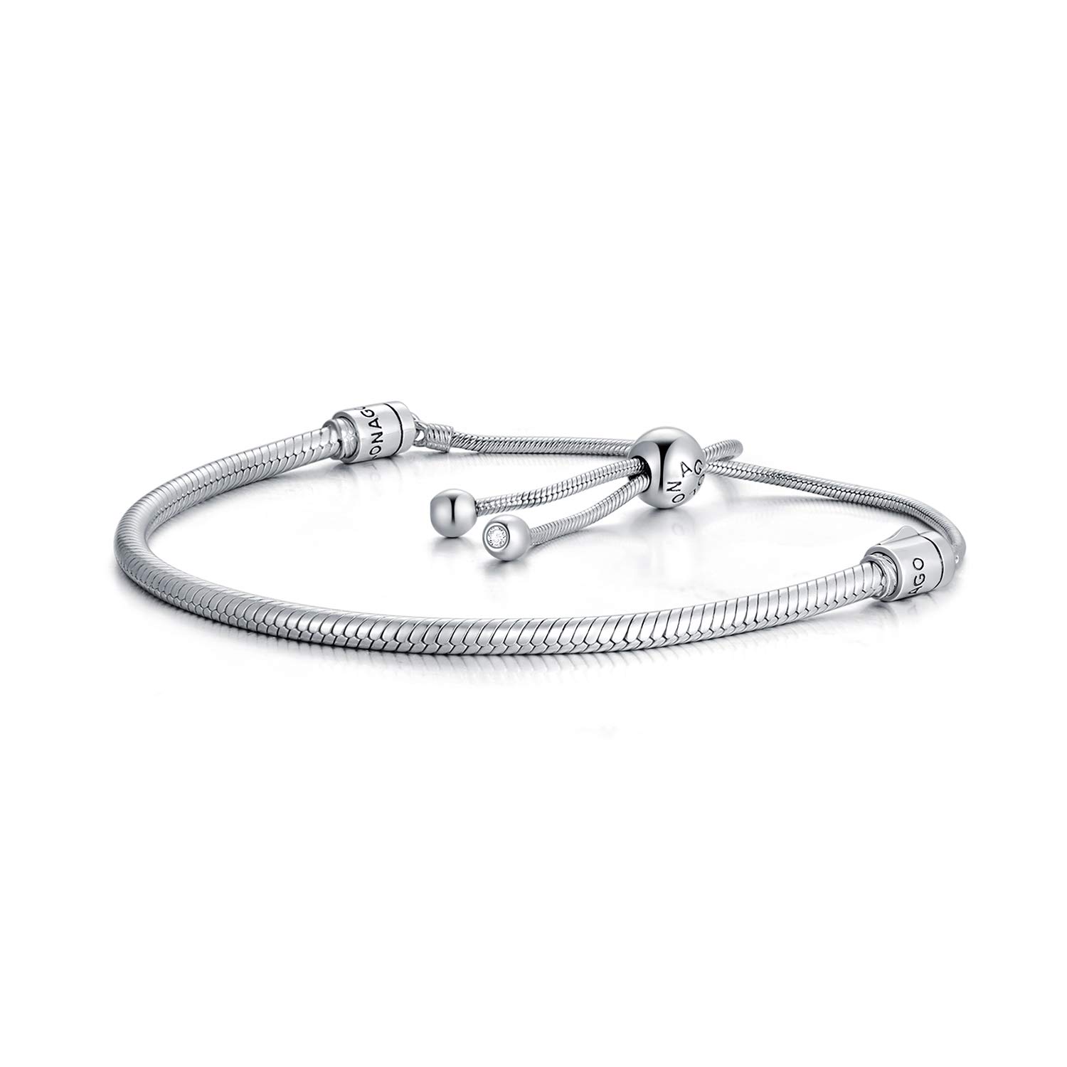 LONAGO Jewelry Moments Slider Snake Chain Charm Bracelet 925 Sterling Silver Sliding Clasp Adjustable Link Fit Snake Charm Bead Birthday Gift for Women Mom