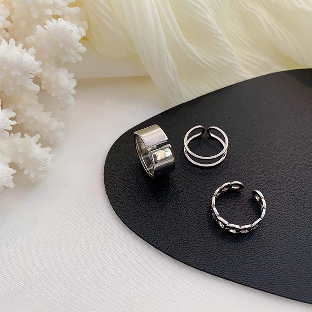 Chmier Gothic Knuckle Ring Set 3 Pcs Half Open Finger Ring Silver Punk Stackable Rings for Women or Men