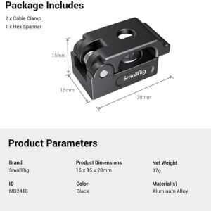 SmallRig Universal Spring Cable Clamp (2 pcs), Lightweight and Portable Cable Clamp Suit for HDMI Cables, Charging Cables, Shutter Cables and Headphone Cables MD2418