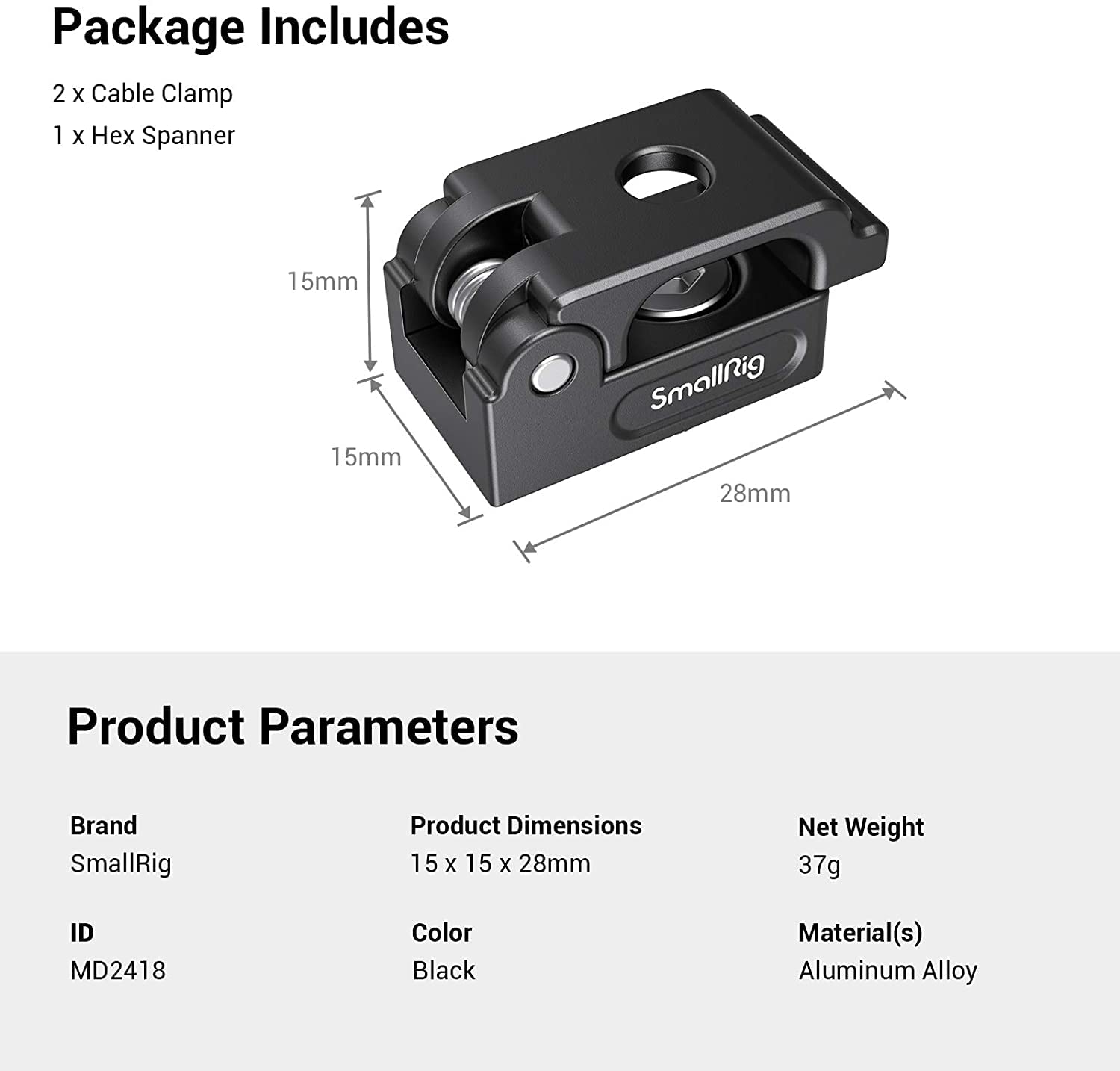 SmallRig Universal Spring Cable Clamp (2 pcs), Lightweight and Portable Cable Clamp Suit for HDMI Cables, Charging Cables, Shutter Cables and Headphone Cables MD2418