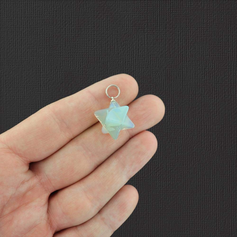 Bohemian Findings Natural Opalite Merkaba Star Pendant 3D - GEM034