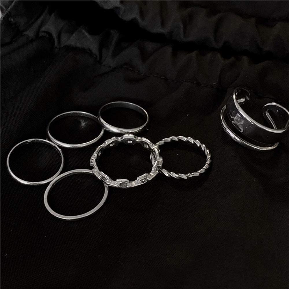 Chmier Gothic Knuckle Ring Set 7 Pcs Half Open Finger Ring Silver Punk Stackable Rings for Women or Men