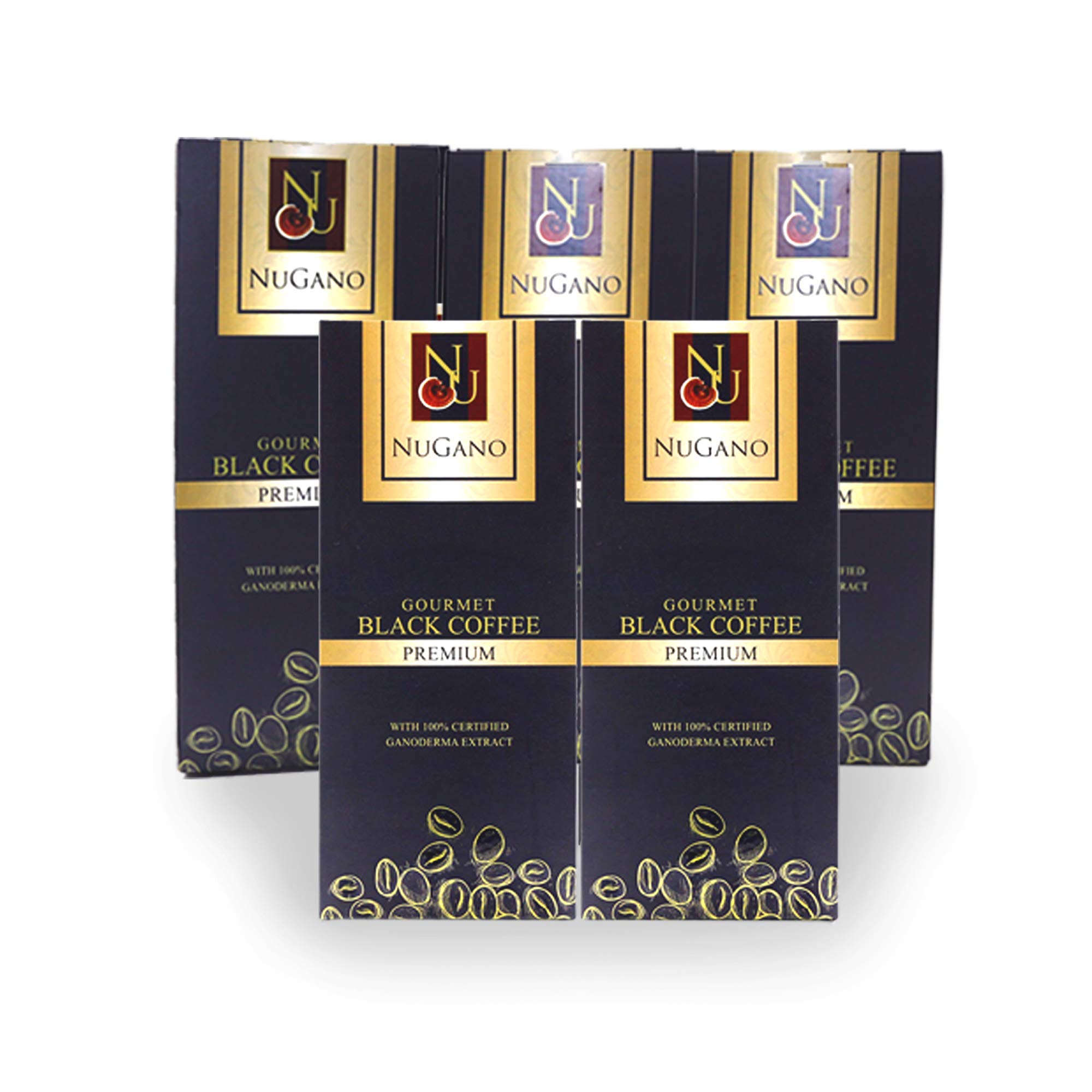 Nugano Black Coffee Pack of 5 - 100% Certified Ganoderma Lucidium Extract Bold and Flavorful Healthy Gourmet Instant Coffee 30's per box