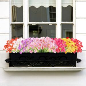 JEMONG 24 Bundles Artificial Flowers Outdoor UV Resistant Fake Flowers No Fade Faux Plastic Plants Garden Porch Window Box Decorating(Yellow)