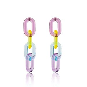 funky rainbow clear pastel acrylic extra long link chain dangle earrings statement resin geometric paperclip chain drop earrings coloful lightweight jewelry for women gifts-a colorful