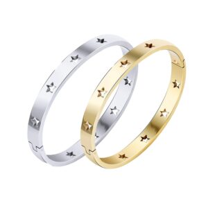 2 pcs stainless steel star buckle bracelet bangle polished bracelet open clasp classical with stainless steel for men's women couples