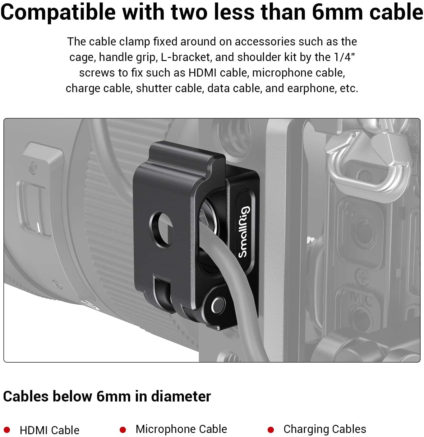 SmallRig Universal Spring Cable Clamp (2 pcs), Lightweight and Portable Cable Clamp Suit for HDMI Cables, Charging Cables, Shutter Cables and Headphone Cables MD2418