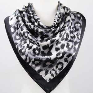 vabovin 35" Large Square Satin Headscarf Silk Likef Scarf Fashion Neckerchief Women's Hair Sleeping Wraps (Silver Black Leopard)