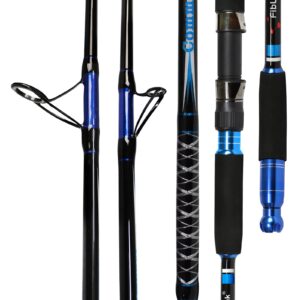 Fiblink Saltwater Fishing Rod Carbon Fiber Jigging Rod with 2 Piece Twin-Tip Spinning & Casting Portable Travel Fishing Jig Rod (Blue 5'6" 30-50lbs 2pcs)