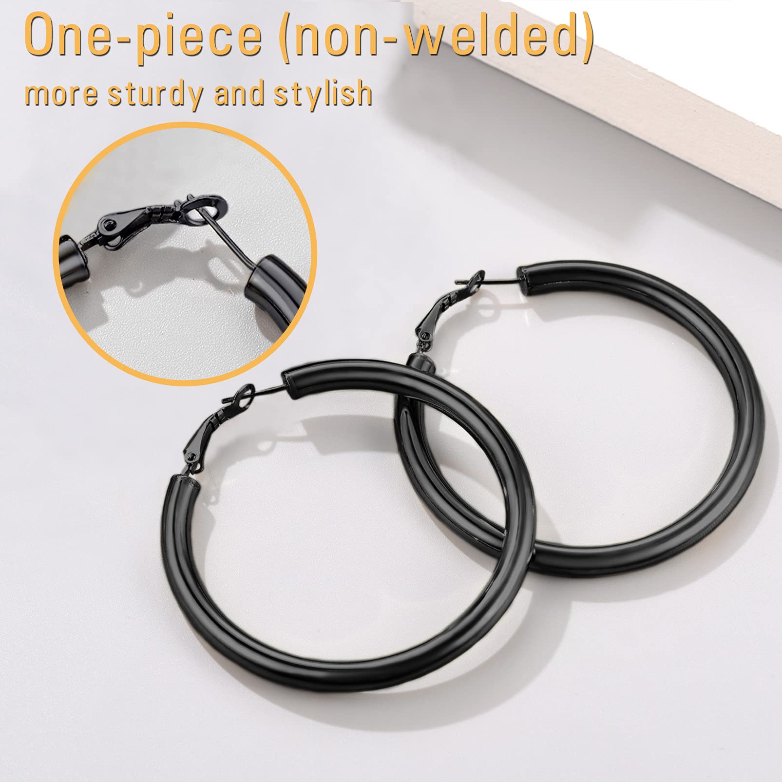 Hoops Earrings For Women Fashion Ladies Earing Statement Jewelry Black Stainless Steel Black Hoop Earrings Woman