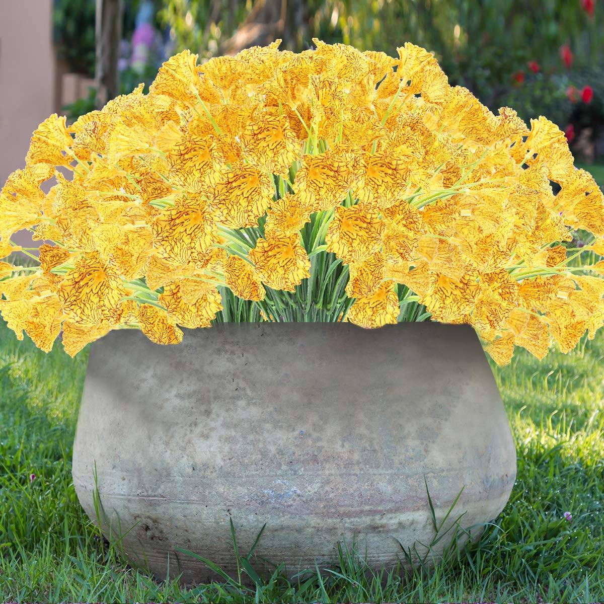 JEMONG 24 Bundles Artificial Flowers Outdoor UV Resistant Fake Flowers No Fade Faux Plastic Plants Garden Porch Window Box Decorating(Yellow)